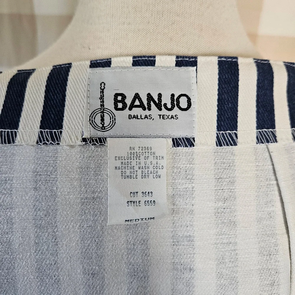 Vtg 90s‎ BANJO Dallas Texas Navy White Stripe Lace Up Top Mini Skirt Set Medium